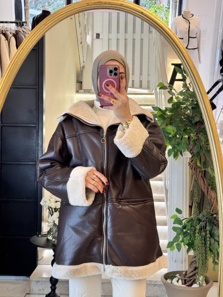 جكيت جلد مبطن فرو