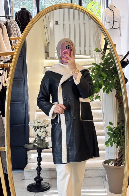 جاكيت جلد مع فرو